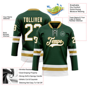 Custom Green White-Old Gold Hockey Lace Neck Jersey