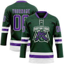 Load image into Gallery viewer, Custom Green Purple-White Hockey Lace Neck Jersey
