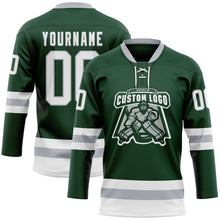 Load image into Gallery viewer, Custom Green White-Gray Hockey Lace Neck Jersey
