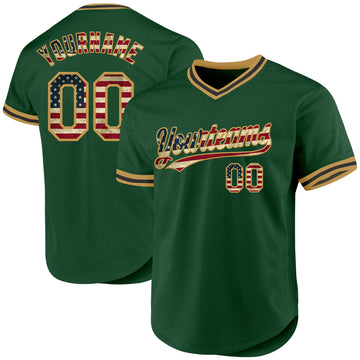 Custom Green Vintage USA Flag Old Gold-Black Authentic Throwback Baseball Jersey