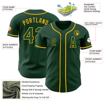 Custom Green Gold Authentic Baseball Jersey