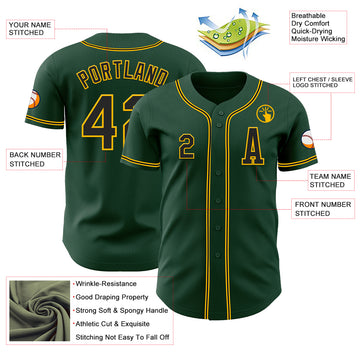 Custom Green Black-Gold Authentic Baseball Jersey