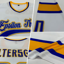 Load image into Gallery viewer, Custom White Royal-Gold Hockey Jersey
