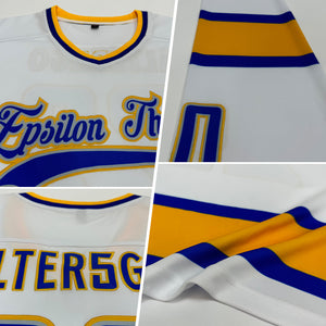 Custom White Royal-Gold Hockey Jersey