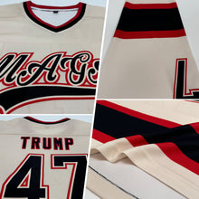 Load image into Gallery viewer, Custom Cream Black-Red Hockey Jersey
