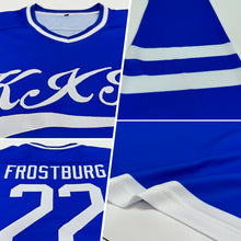 Load image into Gallery viewer, Custom Royal White Hockey Jersey
