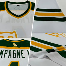 Load image into Gallery viewer, Custom White Green-Gold Hockey Jersey
