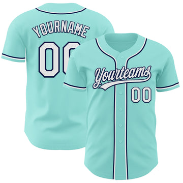 Custom Ice Blue White-Navy Authentic Baseball Jersey