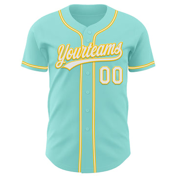 Custom Ice Blue White-Yellow Authentic Baseball Jersey