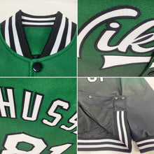 Load image into Gallery viewer, Custom Kelly Green White-Black Bomber Full-Snap Varsity Letterman Fade Fashion Jacket
