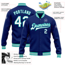 Load image into Gallery viewer, Custom Royal White-Aqua Bomber Full-Snap Varsity Letterman Jacket
