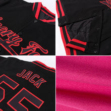 Load image into Gallery viewer, Custom Pink White-Black Bomber Full-Snap Varsity Letterman Jacket
