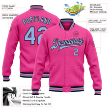 Load image into Gallery viewer, Custom Pink Light Blue-Black Bomber Full-Snap Varsity Letterman Jacket
