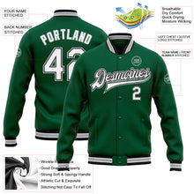 Load image into Gallery viewer, Custom Kelly Green White Black-Gray Bomber Full-Snap Varsity Letterman Jacket
