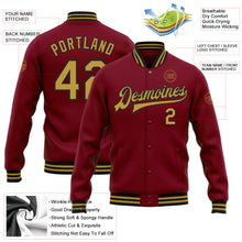 Load image into Gallery viewer, Custom Crimson Old Gold-Black Bomber Full-Snap Varsity Letterman Jacket
