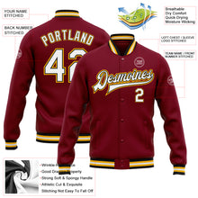 Load image into Gallery viewer, Custom Crimson White Black-Gold Bomber Full-Snap Varsity Letterman Jacket
