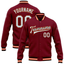 Load image into Gallery viewer, Custom Crimson White Black-Orange Bomber Full-Snap Varsity Letterman Jacket
