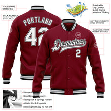 Load image into Gallery viewer, Custom Crimson White Black-Gray Bomber Full-Snap Varsity Letterman Jacket
