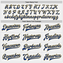 Load image into Gallery viewer, Custom White Royal Pinstripe Old Gold-Black Bomber Full-Snap Varsity Letterman Jacket
