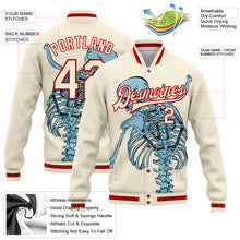 Load image into Gallery viewer, Custom Cream Red Skull Fashion 3D Bomber Full-Snap Varsity Letterman Jacket
