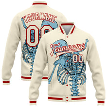 Load image into Gallery viewer, Custom Cream Red Skull Fashion 3D Bomber Full-Snap Varsity Letterman Jacket
