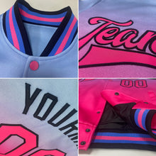 Load image into Gallery viewer, Custom Sky Blue Pink-Black Bomber Full-Snap Varsity Letterman Fade Fashion Jacket
