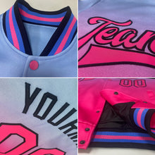 Load image into Gallery viewer, Custom Aqua Pink-Black Bomber Full-Snap Varsity Letterman Fade Fashion Jacket
