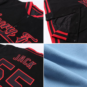 Custom Light Blue White Royal-Red Bomber Full-Snap Varsity Letterman Two Tone Jacket