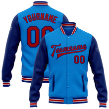 Load image into Gallery viewer, Custom Electric Blue Red-Royal Bomber Full-Snap Varsity Letterman Two Tone Jacket
