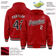 Load image into Gallery viewer, Custom Red Black-White Bomber Full-Snap Varsity Letterman Hoodie Jacket
