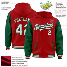 Load image into Gallery viewer, Custom Red White-Kelly Green Bomber Full-Snap Varsity Letterman Two Tone Hoodie Jacket
