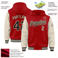 Load image into Gallery viewer, Custom Red Black-Cream Bomber Full-Snap Varsity Letterman Two Tone Hoodie Jacket
