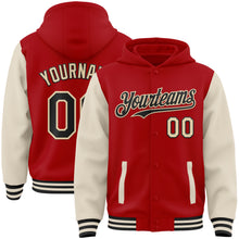 Load image into Gallery viewer, Custom Red Black-Cream Bomber Full-Snap Varsity Letterman Two Tone Hoodie Jacket
