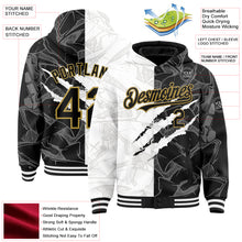 Load image into Gallery viewer, Custom Graffiti Pattern Black-Old Gold Scratch 3D Bomber Full-Snap Varsity Letterman Hoodie Jacket
