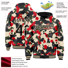 Load image into Gallery viewer, Custom Camo Black-Cream 3D Bomber Full-Snap Varsity Letterman Salute To Service Hoodie Jacket
