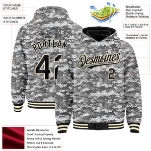 Custom Camo Black-Cream 3D Bomber Full-Snap Varsity Letterman Salute To Service Hoodie Jacket