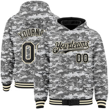 Load image into Gallery viewer, Custom Camo Black-Cream 3D Bomber Full-Snap Varsity Letterman Salute To Service Hoodie Jacket
