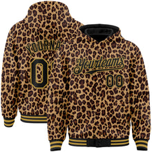 Load image into Gallery viewer, Custom Brown Black-Old Gold Leopard Print 3D Pattern Design Bomber Full-Snap Varsity Letterman Hoodie Jacket
