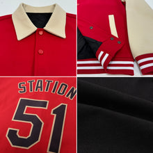 Load image into Gallery viewer, Custom Black Red-White Bomber Full-Snap Varsity Letterman Lapel Collar Byron Jacket
