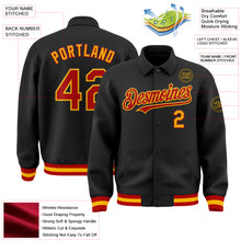 Load image into Gallery viewer, Custom Black Red-Gold Bomber Full-Snap Varsity Letterman Lapel Collar Byron Jacket
