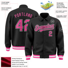 Load image into Gallery viewer, Custom Black Pink-White Bomber Full-Snap Varsity Letterman Lapel Collar Byron Jacket
