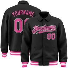 Load image into Gallery viewer, Custom Black Pink-White Bomber Full-Snap Varsity Letterman Lapel Collar Byron Jacket
