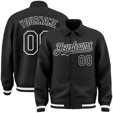 Custom Black White Bomber Full-Snap Varsity Letterman Lapel Collar Byron Jacket