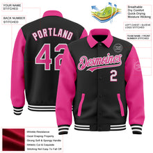 Load image into Gallery viewer, Custom Black Pink-White Bomber Full-Snap Varsity Letterman Two Tone Lapel Collar Byron Jacket
