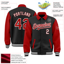 Load image into Gallery viewer, Custom Black Red-White Bomber Full-Snap Varsity Letterman Two Tone Lapel Collar Byron Jacket
