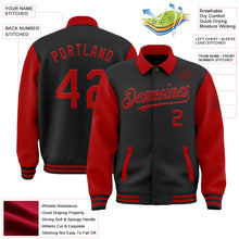 Load image into Gallery viewer, Custom Black Red Bomber Full-Snap Varsity Letterman Two Tone Lapel Collar Byron Jacket
