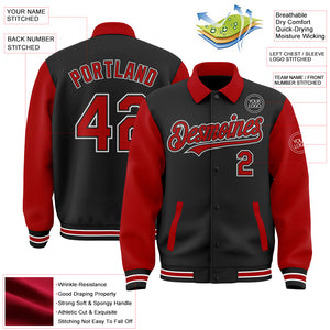 Custom Black Red-White Bomber Full-Snap Varsity Letterman Two Tone Lapel Collar Byron Jacket