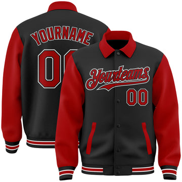 Custom Black Red-White Bomber Full-Snap Varsity Letterman Two Tone Lapel Collar Byron Jacket