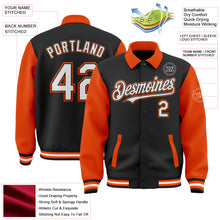 Load image into Gallery viewer, Custom Black White-Orange Bomber Full-Snap Varsity Letterman Two Tone Lapel Collar Byron Jacket
