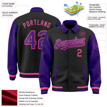 Load image into Gallery viewer, Custom Black Purple-Pink Bomber Full-Snap Varsity Letterman Two Tone Lapel Collar Byron Jacket
